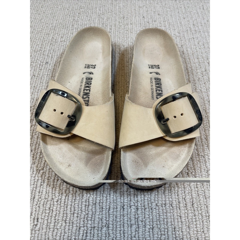 Birkenstock Size 37 Madrid Big Buckle Almond Nubuck Leather Slides